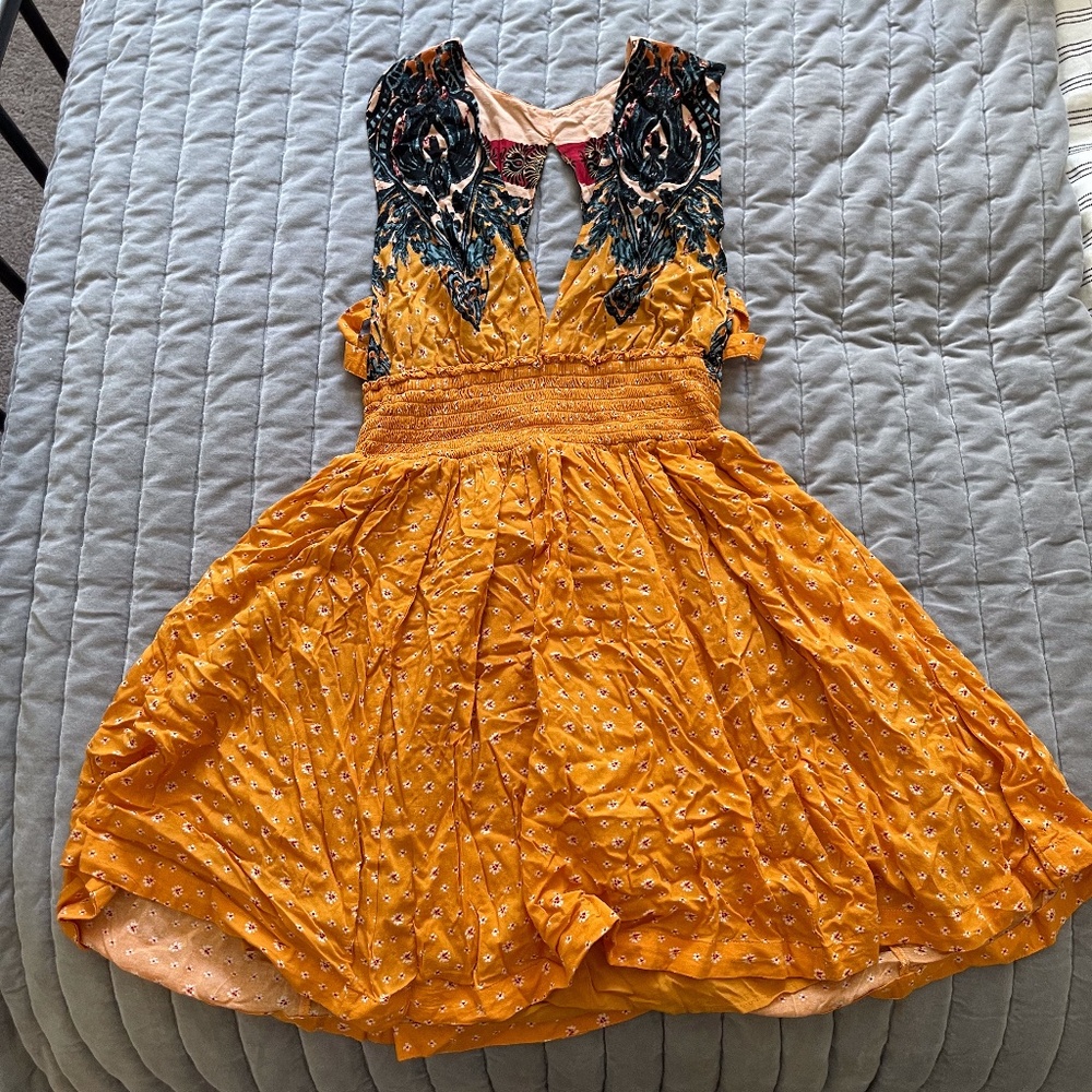 Free People Orange Boho Mini Dress